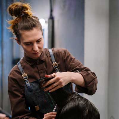 A barber cutting hair